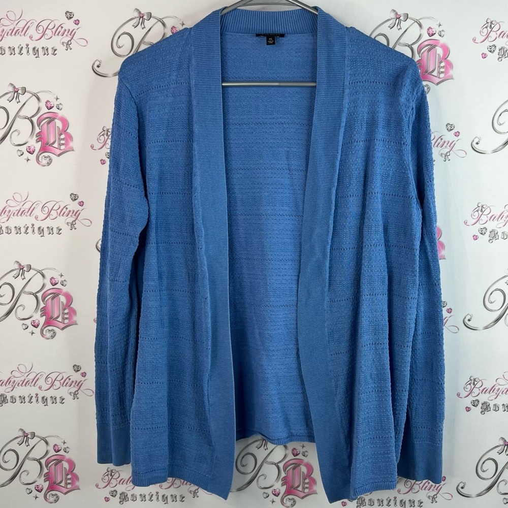 Talbots cardigan open front comfy stretchy waterfall Blue Women's Cardigan
